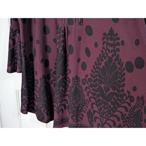 NWT Reborn Tunic Dress Plus 3x Maroon Black Damask Boho Stretchy Flounce Sleeves - Picture 7 of 14
